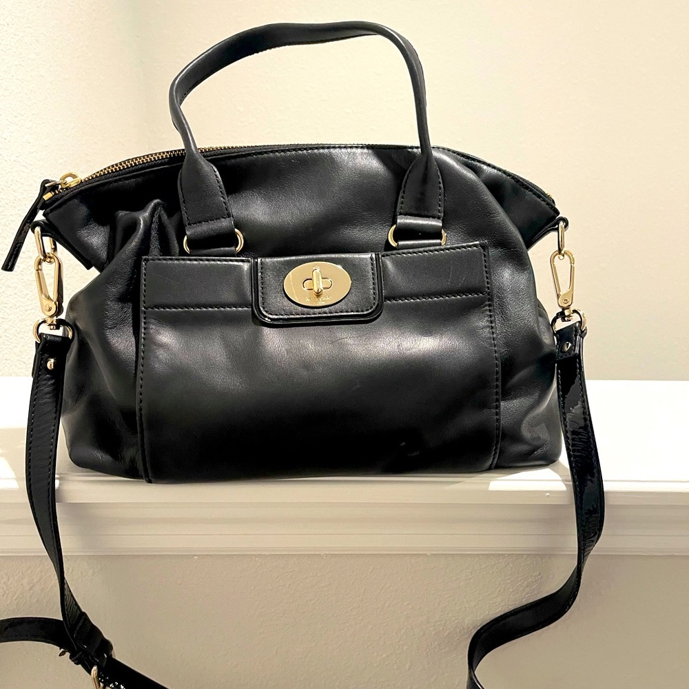 Black versatile soft leather handbag